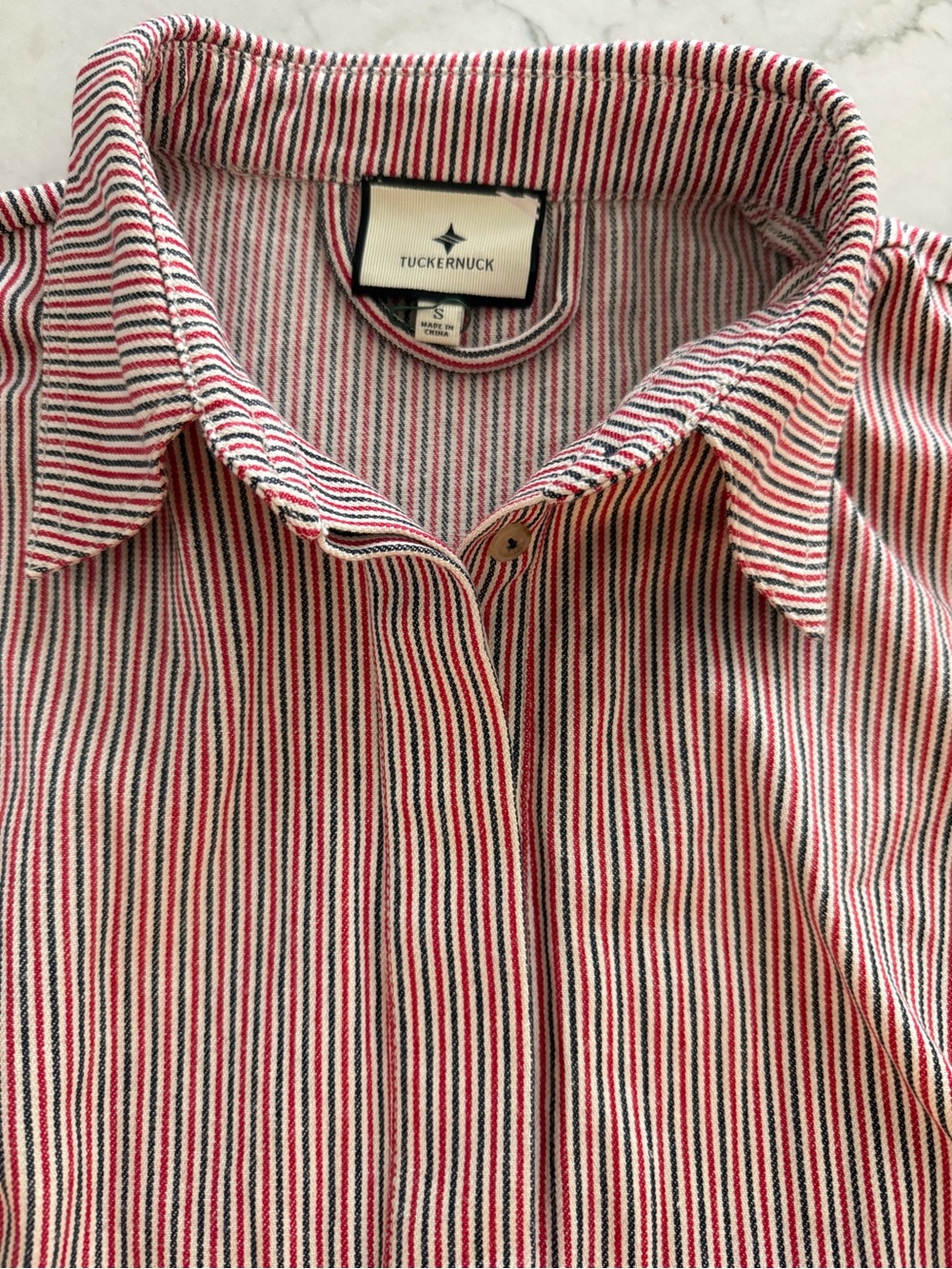 Tuckernuck Red-Striped Tie-Waist Mini Shirt Dress - Picture 6 of 8
